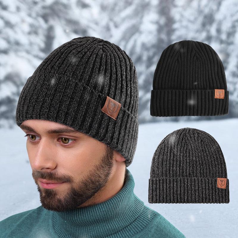 Knitted Hat Men and Women Outdoor Cycling Ski Windproof Wool Hat European and American Autumn and Winter Plus Velvet Warm Hat