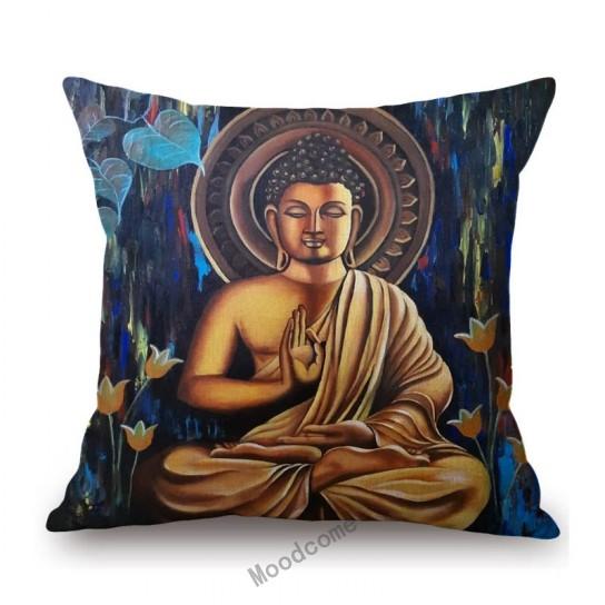 Worship Buddha Sakymuni Lotus Flower Buddism Oil Painting Southeast Asia Buddhists Decoration Pillow Case Linen Cushion Cover