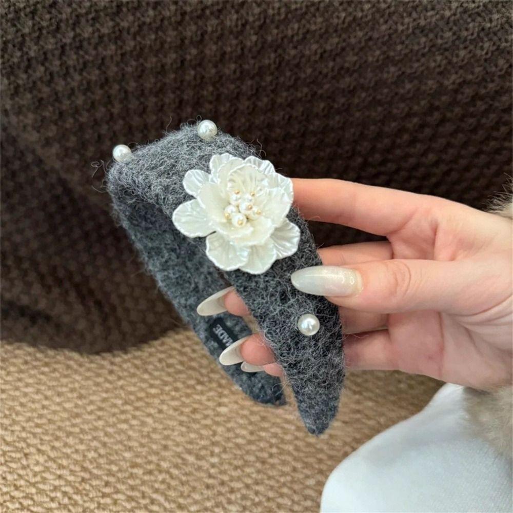 Sweet Floral Pearl Hair Hoop Exquisite Wide Edge Hairband Flocking Flower Headband  Wash Face