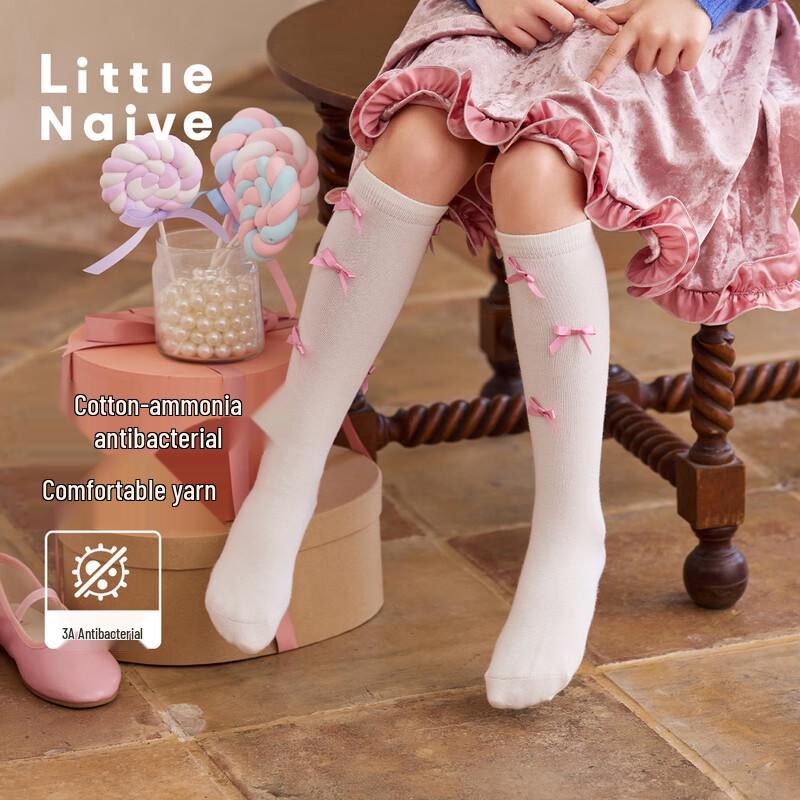 Little Naive Children's Bowknot Anti-bacterial Mid-Calf Socks for Girls