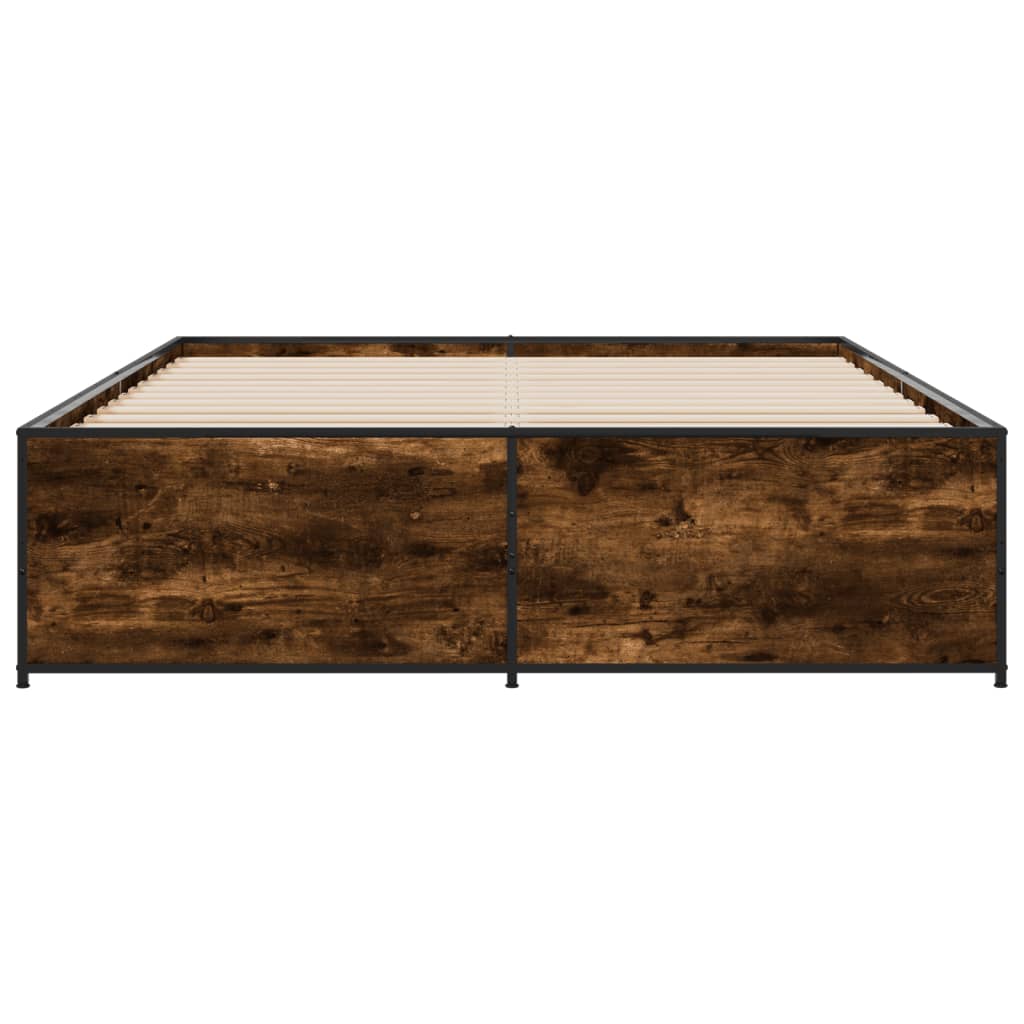 Bed Frame Smoked Oak 140 x 200 cm Particleboard and Metal
