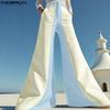 INCERUN Men Casual Zipper Waist Stitching Patchwork Loose Flare Pants Trousers