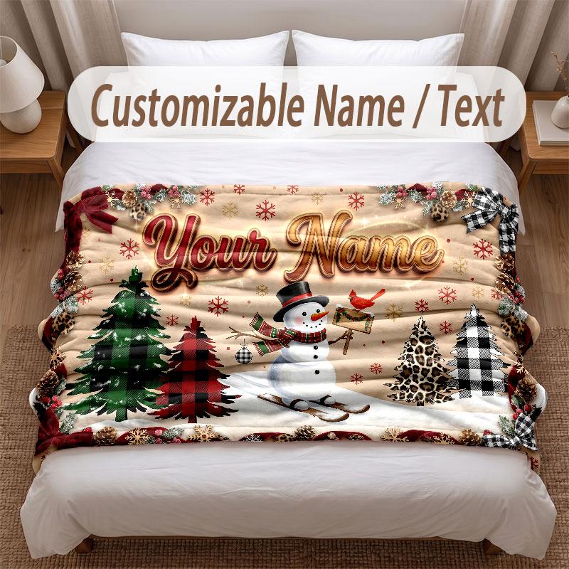 Winter Theme Soft Blanket Personalized Custom Name Text Print Warm Blanket Home Sofa Bedroom Decor