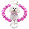 Hot Pink Pearl Dog Necklace, Beaded Cat Collar with Cute Crystal Heart Pendants Girl Dogs Necklace with Diamond Rhinestone for Puppy Small Medium