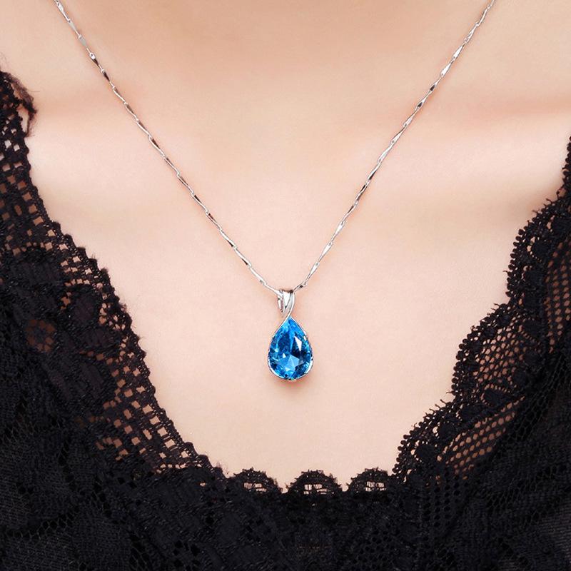 925 Sterling Sølv Krystall Engel Tå Topas Halskjede - Valentinsdag Vintage Kragebenssmykke