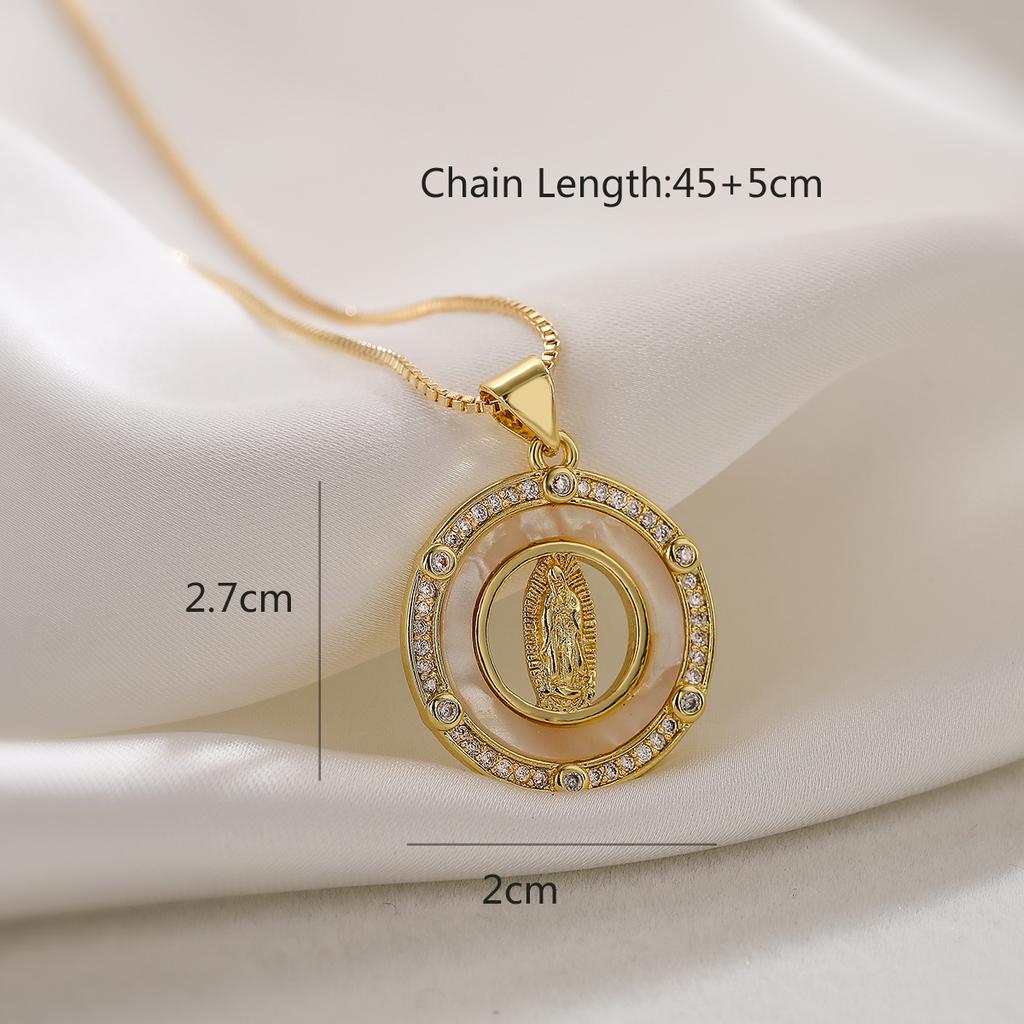New Arrival Classic Design Virgin Mary Pendant Gold Color Stainless Steel Chain Necklace AAA CZ Zircon Expoxy Jewelry