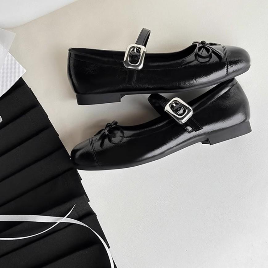 Black French with skirt shallow mouth flat sole shoes women's 2025 new summer ballet retro Mary Jane women's shoes
