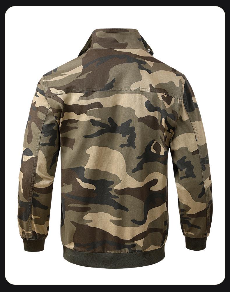 Men's Camouflage Workwear Set: Elastic, Thickened, Anti-Scald, Wear-Resistant Suit for Soldiers, Auto Repair, Electric Welders, and Labor Protection.