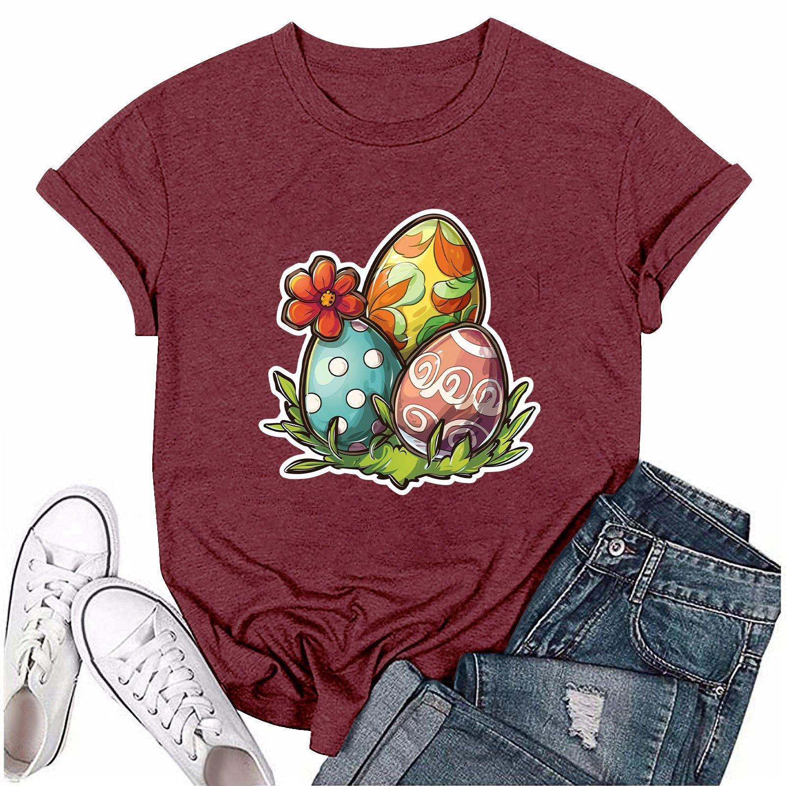 

Женская модная повседневная футболка с круглым вырезом и короткими рукавами XXL винный