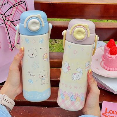 Trendy 316 Stainless Steel Water Bottles Cartoon Kitten 500ml Thermal Cup Portable Leakproof Insulated Cup for Travel