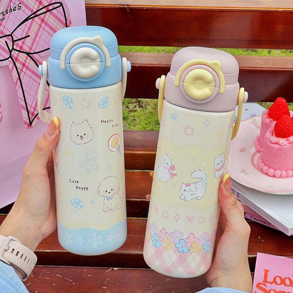Cartoon Kitten Water Bottles 316 Stainless Steel Vacuum Mug Trendy Insulated Cup  for Lady Girls