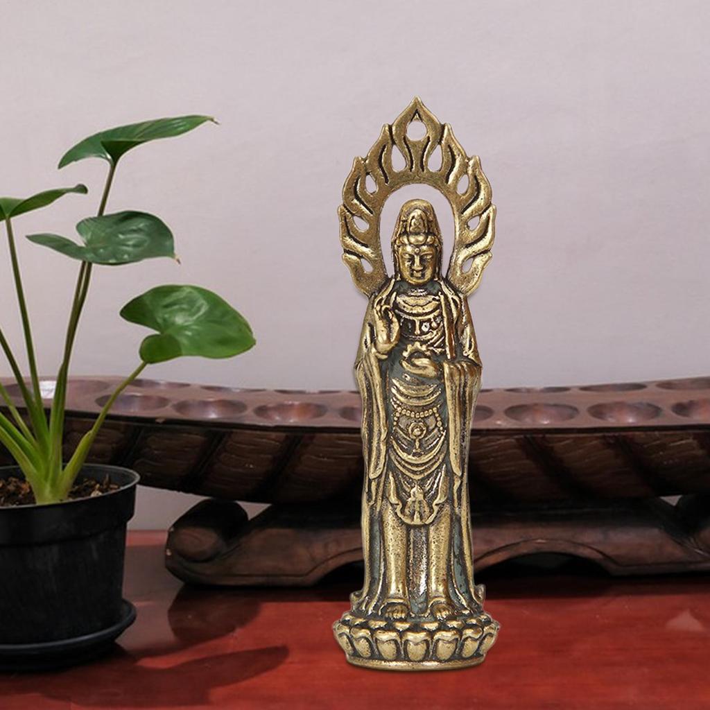 2.4In Solid Pure Brass Buddha Small Ornament Figurines Antique Copper Guanyin Sleeping Buddha Statue Desk Decorations Home Decor
