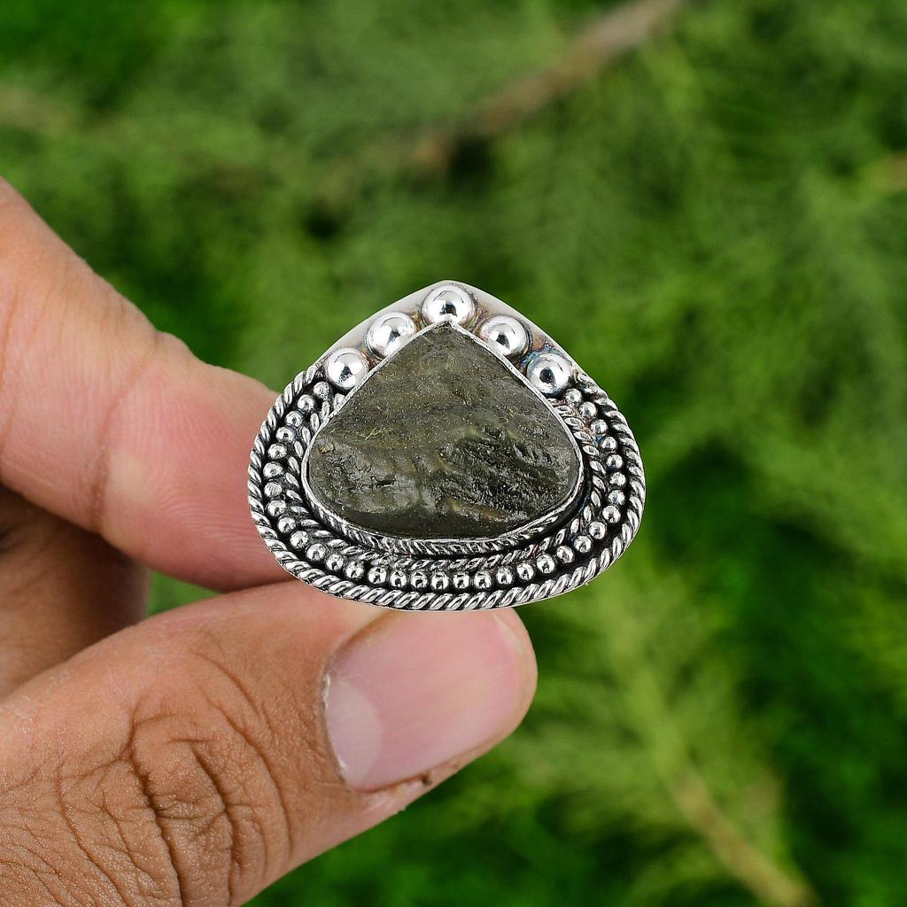 Labradorite Rough Gemstone Statement Third Eye Chakra Sister New Ring 925 Silver