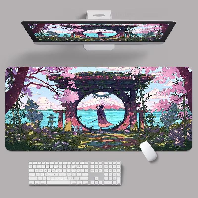 Chinese Ink Lotus Painting Desk Mat Waterproof Nonslip Office Mouse Pad