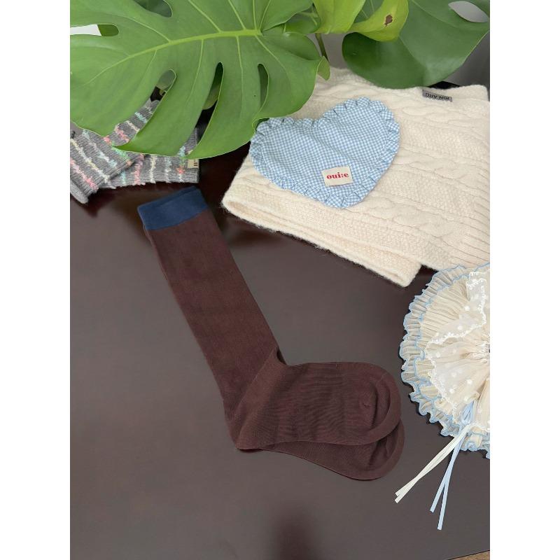 Ladies Spring and Autumn Vintage Variety of Collision Color Boneless Calf Pile Pile Cotton Socks