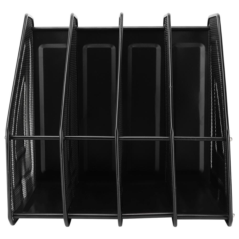 Porte-revues et documents de bureau moderne à 4 compartiments en métal  (Noir)