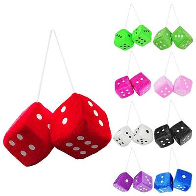 1pair Multicolor Plush Dices Car Hanging Pendant New Year Dice 3d Square Dice Model Decoration Rearview Mirrors Styling