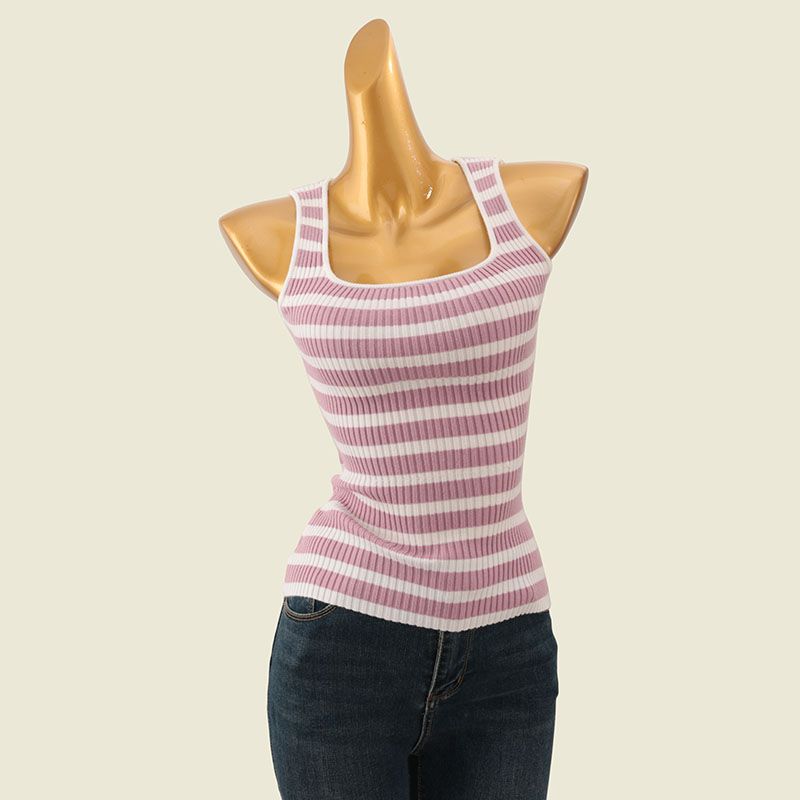 Trade Original Order Pure Desire Small Square Collar Slim fit Vest Four Seasons Wear Sleeveless Sunken Stripe Slimming Solid Knitted Inner wear