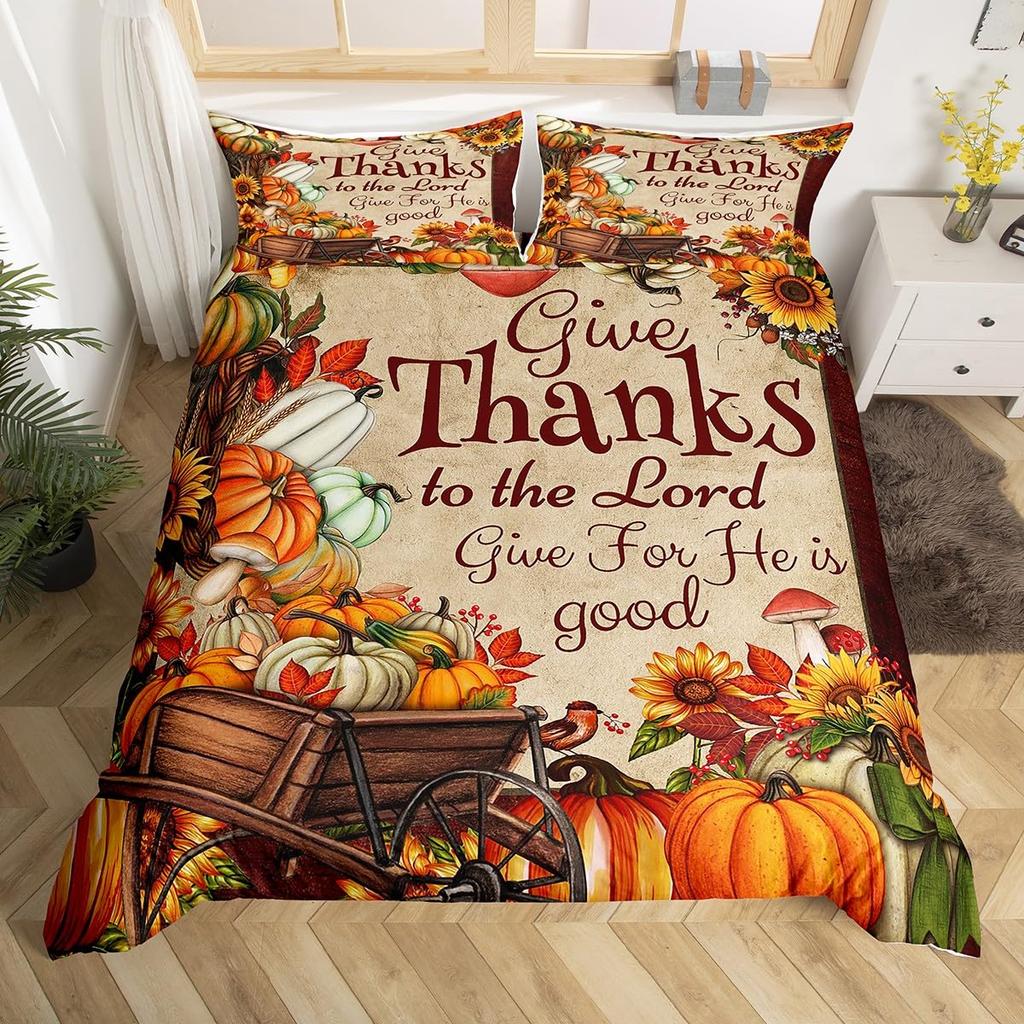 Fal Bedrom Decor Beding Set Twin Quen for Young Girls Women Autumn Harvest Theme Soft Duvet Cover Rustic Pumpkin Print Warm Comforter Cover
