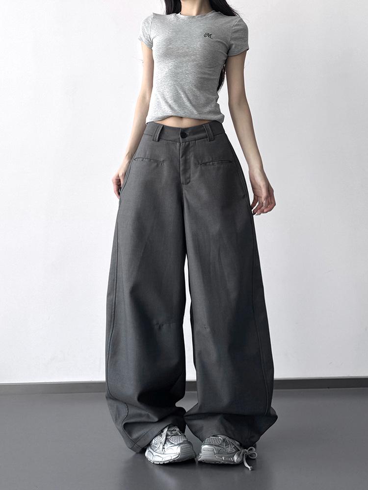 2026 Spring Women's Wide-Leg Gray Suit Pants: Popular Loose Western-Style Casual Trousers