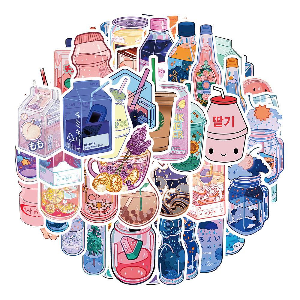 

Модные мультяшные наклейки на бутылки для напитков, 50 шт., красочные водонепроницаемые милые наклейки для колб 50pcs