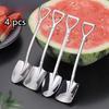 4pcs Coffee Spoon Set of Cutlery Made of Stainless Steel Retro Iron Shovel Spoon for Ice Cream Cream Scoop Creative Spoon Teaspoon Fashionable Dishes