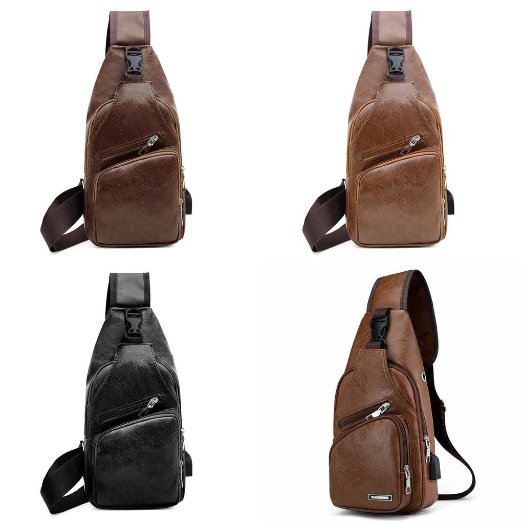 Mens Sling Bag With Usb Charging And Multiple Interior Pockets**