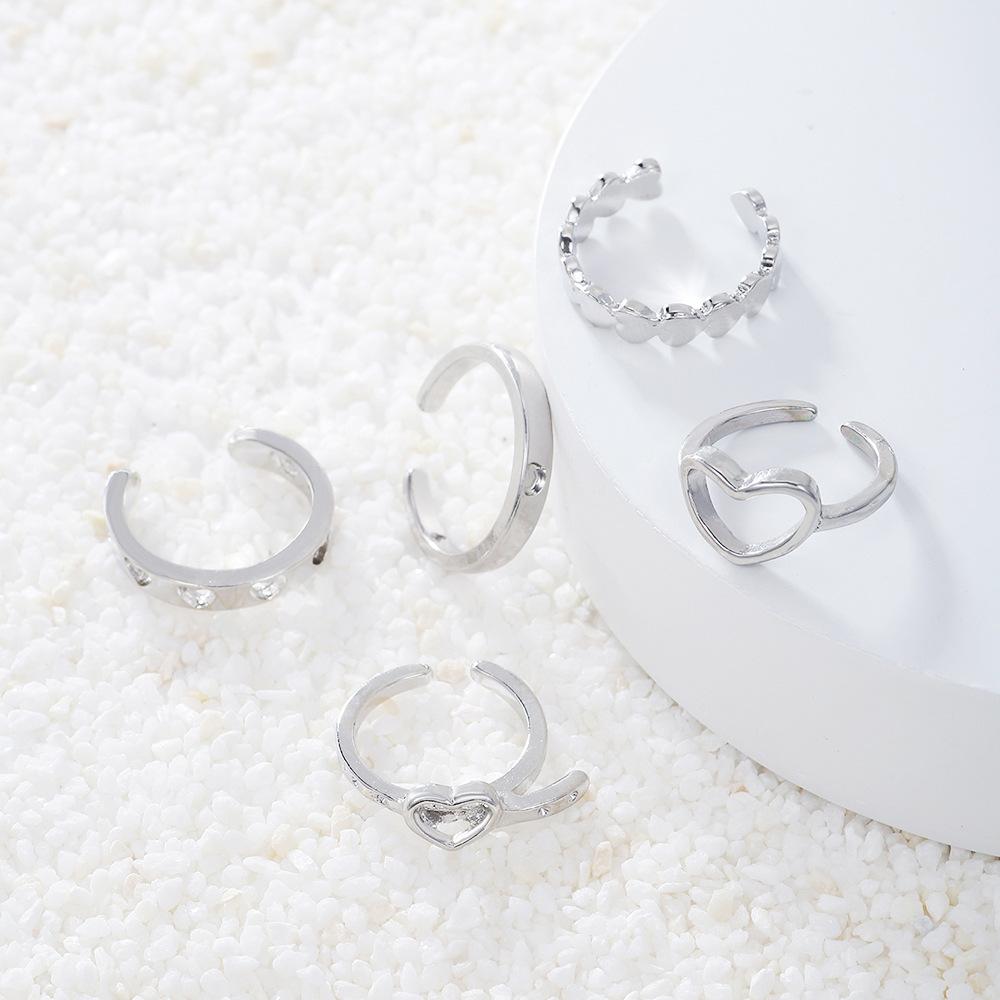 Korean version of simple open love ring 1-piece set hollow love ins cold wind niche design index finger ring