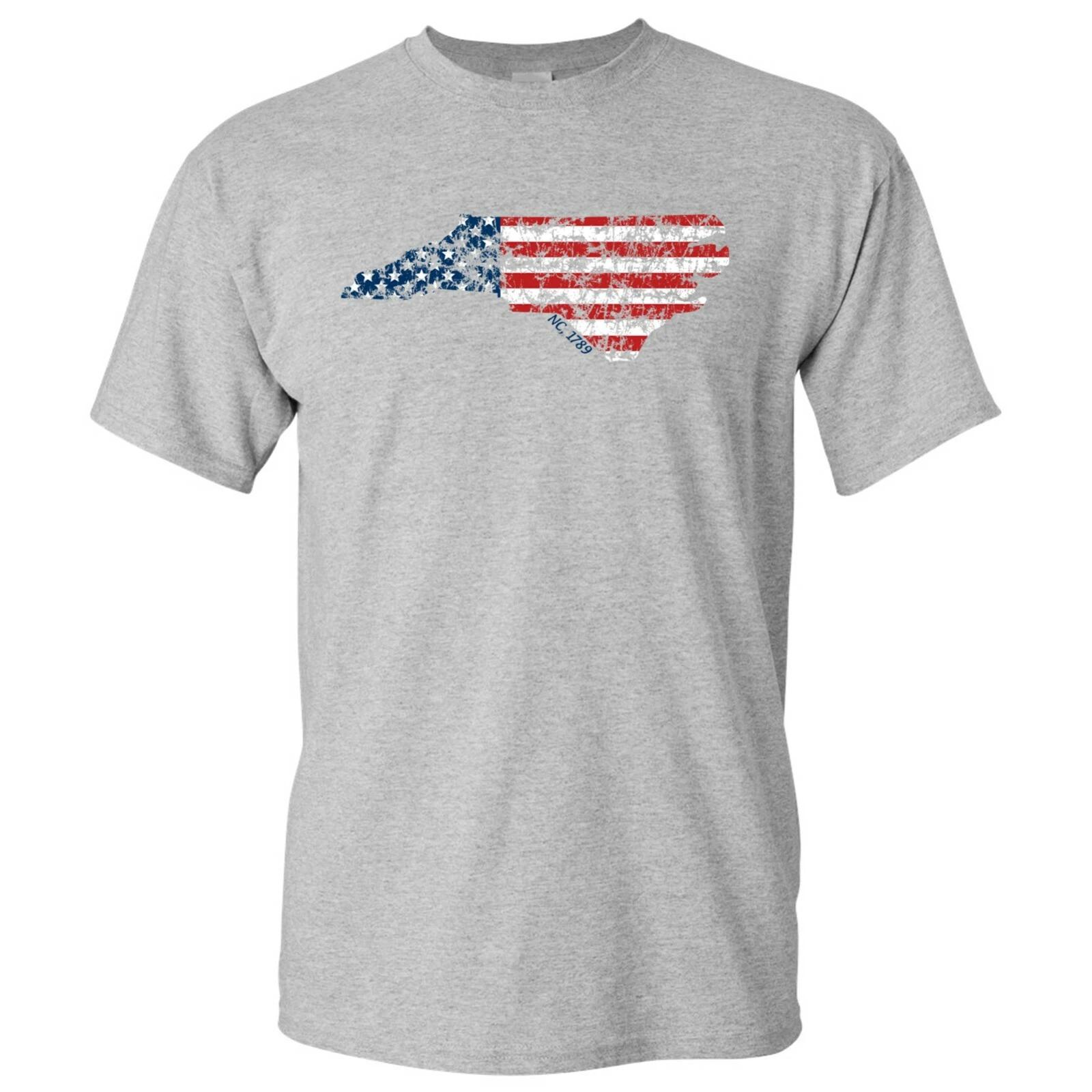 North Carolina 1789 American Flag Outline - Patriotic T Shirt - Sport Grey 3XL