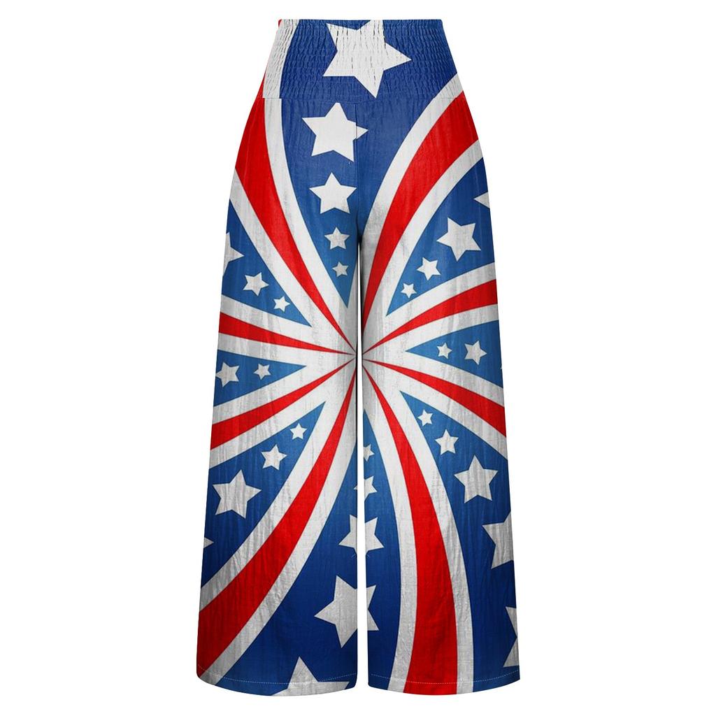 Women's Straight Leg Women's Elastic Waist Pants Loose Casual Printed Pants With Pockets