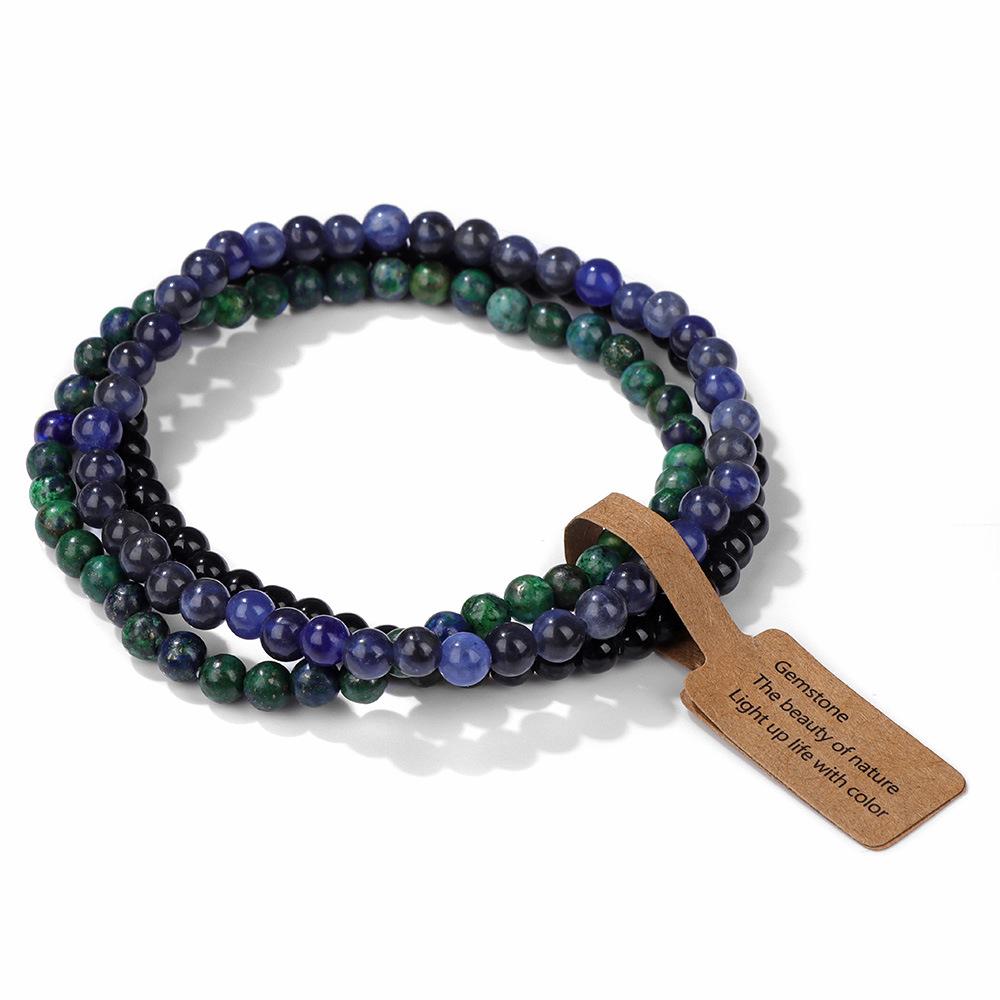 Braccialetti Elastici con Perline di Pietra Naturale da 4 mm (3 Pezzi) per Donna Uomo Agate Muschiate Quarzi Rosa Set di Braccialetti Elasticizzati con Etichetta Gioielli