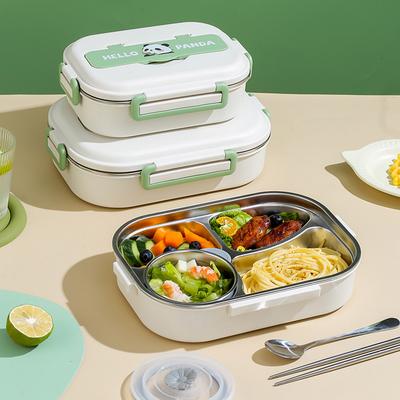 Stainless Steel Leakproof Lunch Box Microwave Safe 2/4/5 Grids with Cutlery Set Panda for Adults Kids for Children School Picnic