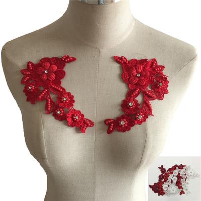 Polyester Lace Collar Three-Dimensional Flower Embroidery Abs Pearl Lace Sewing Diy Rhinestone Shoe Flower Fabric Dress Accessories
