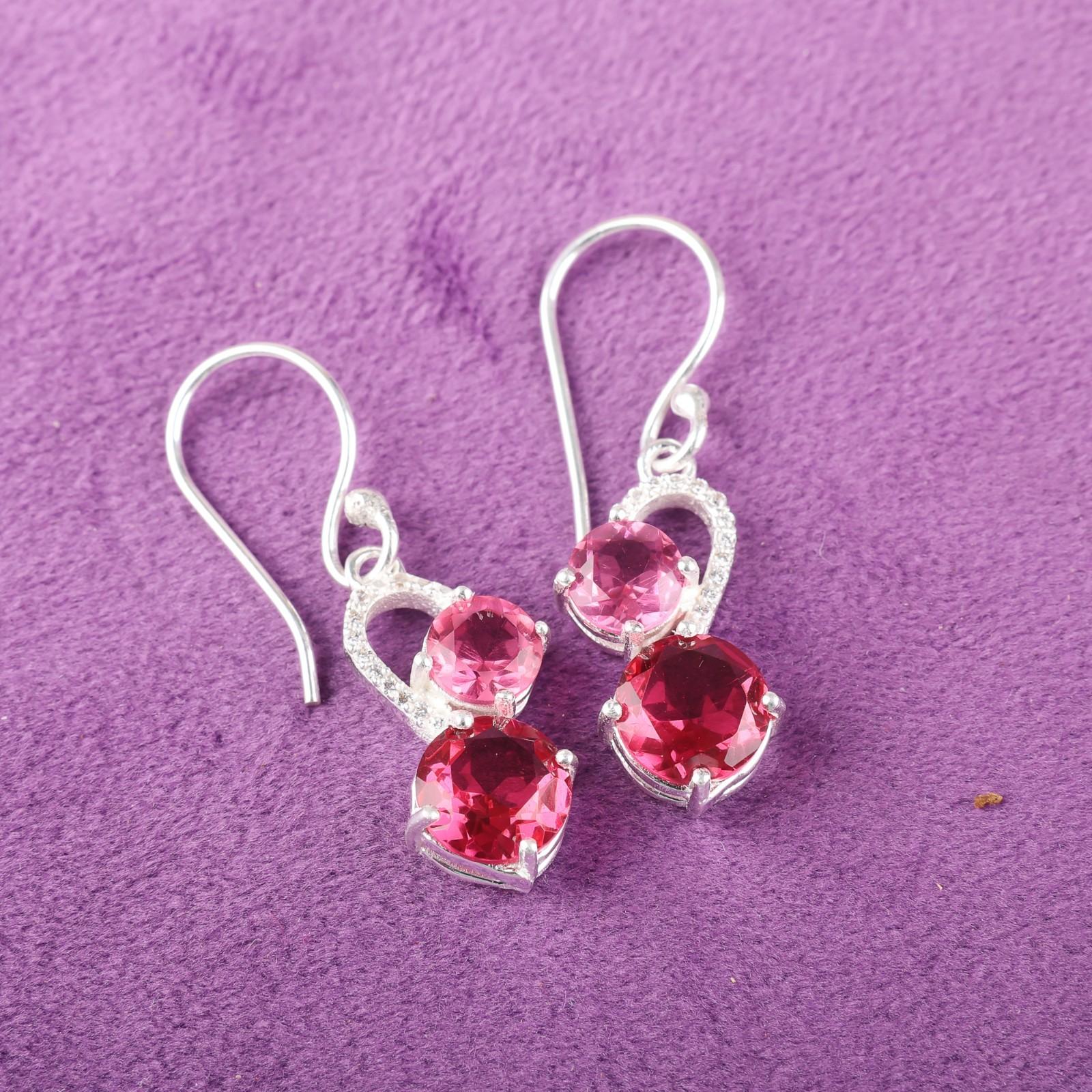 

Pink Tourmaline Gemstone 925 Sterling Silver Jewelry Zircon Women Earrings 1.38 CZE-3-16