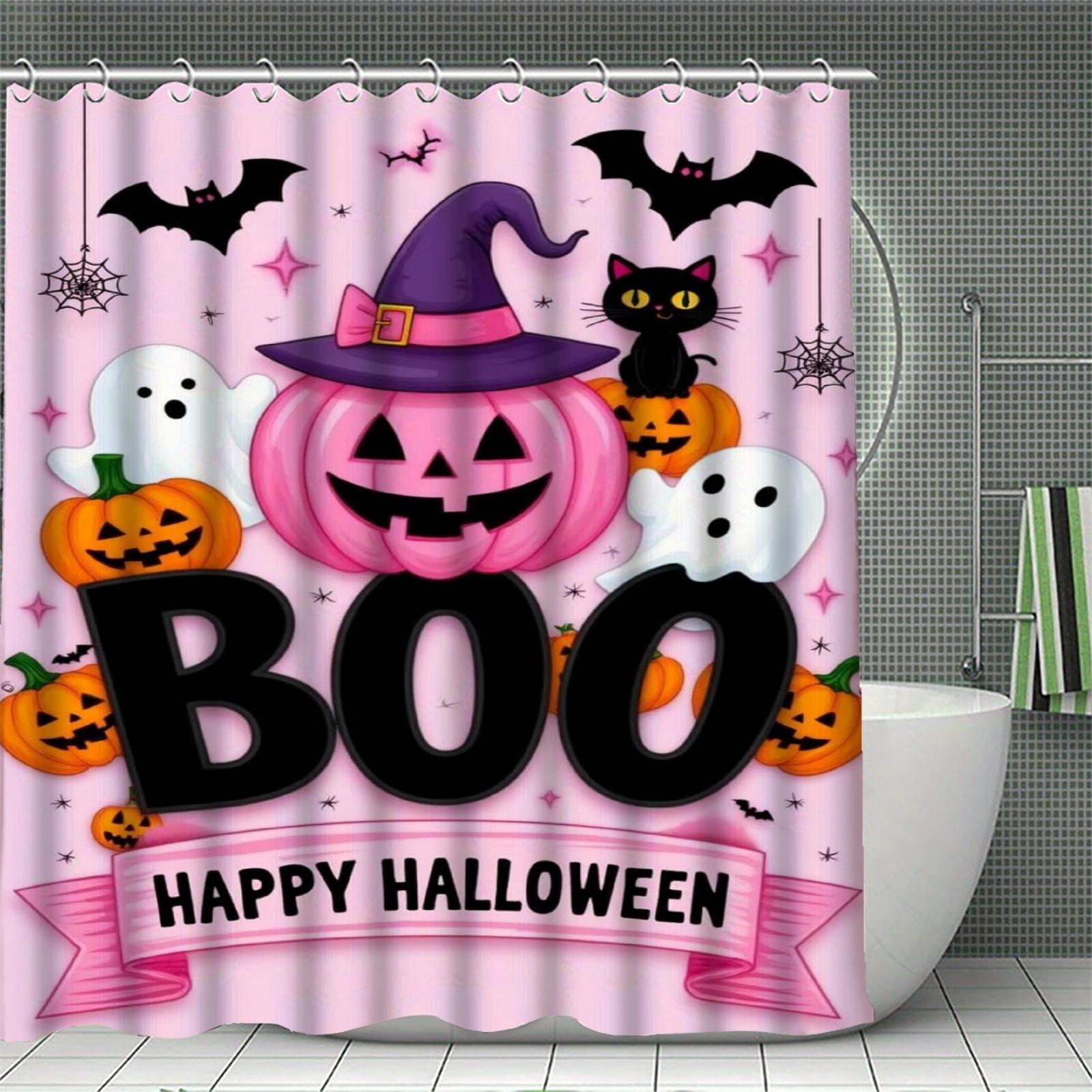 

Happy Halloween Shower Curtain Set 3D Print Waterproof Polyester Fabric Bath Curtain Home Bathroom Halloween Decor With 12 Hooks W60H190(CM)-1 Pcs
