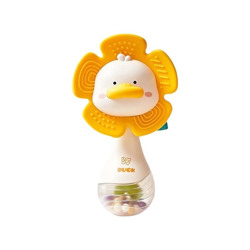 

Cartoon Teether Chewing Toy Hand Bell Rattle Sensory Play Toy with Easy Grip Handle For Newborns Teething Pains Relief