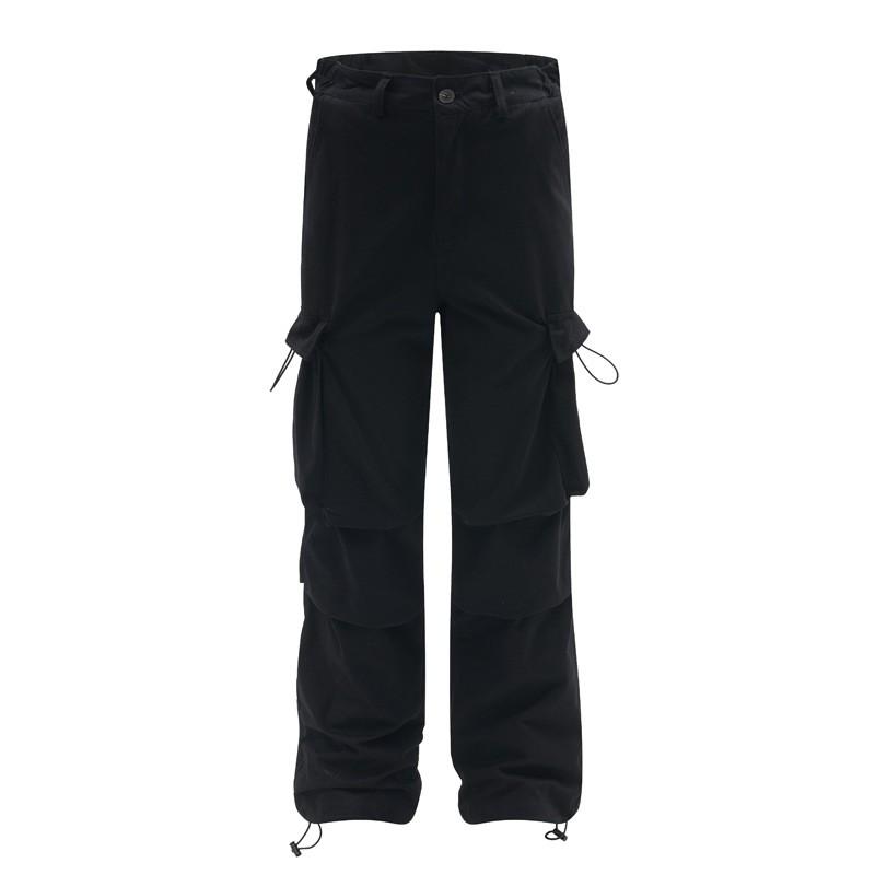 Men Women Streetwear Cargo Pants Loose Fit Straight Leg Wide Trousers With Detail Multi Pocket Cotton Casual