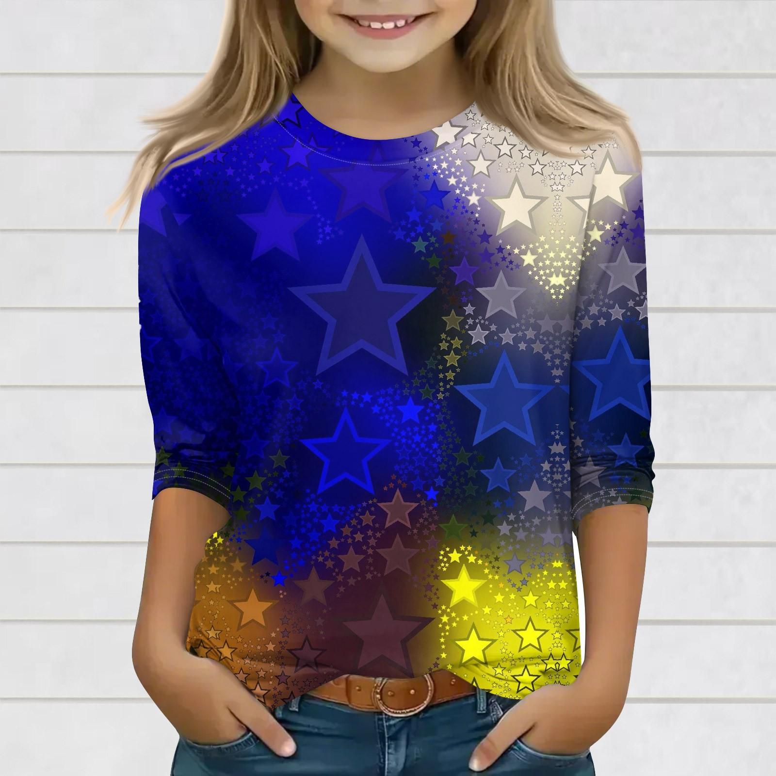 

Топы с принтом для девочек 3-10 лет с круглым вырезом и рукавами 3/4 Футболки Модные топы Наряды Футболки 110