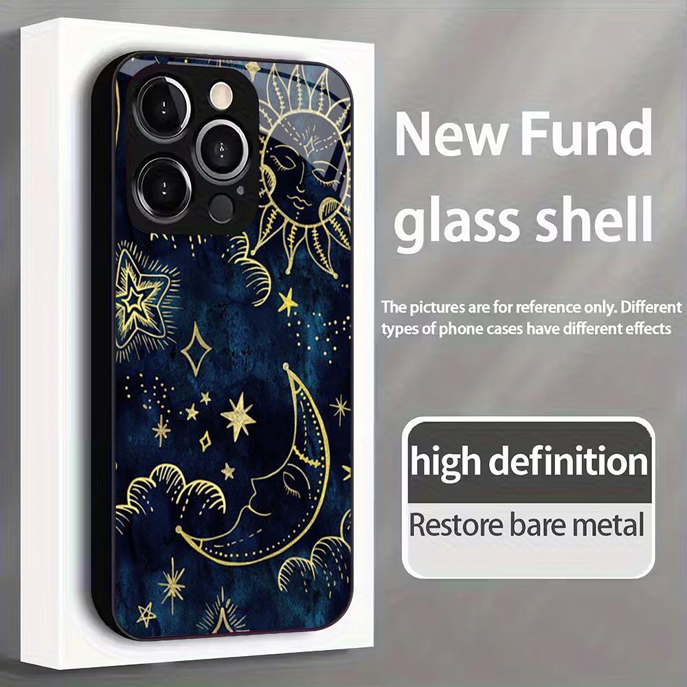 Sun Moon Star tempered glass mobile phone case suitable for iPhone 17/16/15/14/13/12/11ProMax all-inclusive anti-fall back cover