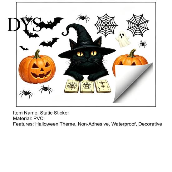 Halloween Glass Stickers Cute Black Cat Window Clings, Pumpkin Ghost Bat Spider Easy Apply Clings Decals, Non-Adhesive for Door Party Holiday