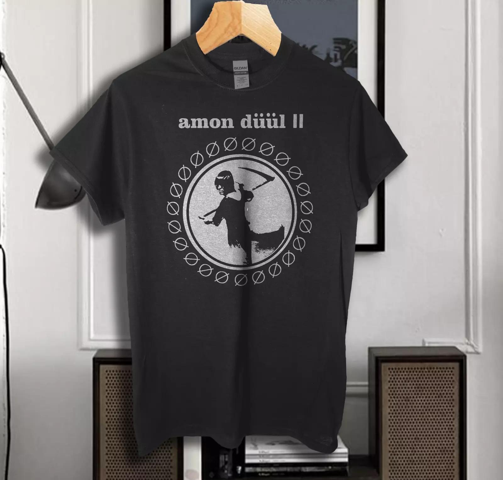 

100% хлопок ТОПЫ УНИСЕКС ФУТБОЛКИ футболка группы Amon duul II краут-рок 3XL чёрный