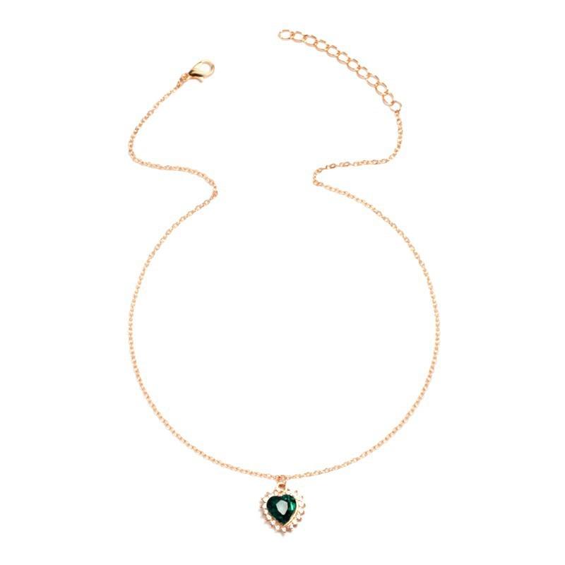 Crystal Necklace Jewelry Green Love Necklace Female Personality Creative Retro Collarbone Chain Collar