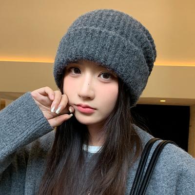 Alles passend Literarische Retro Pile Mütze Koreanischer Stil Verdickte gestrickte Wollmütze Großer Kopfumfang Kälteabweisend und warm Ausziehbare Mütze