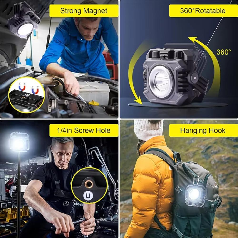 5000mAh Battery Mini Magnetic Working Light Waterproof Stepless Dimming COB Flashlight Rechargeable Strong LED
