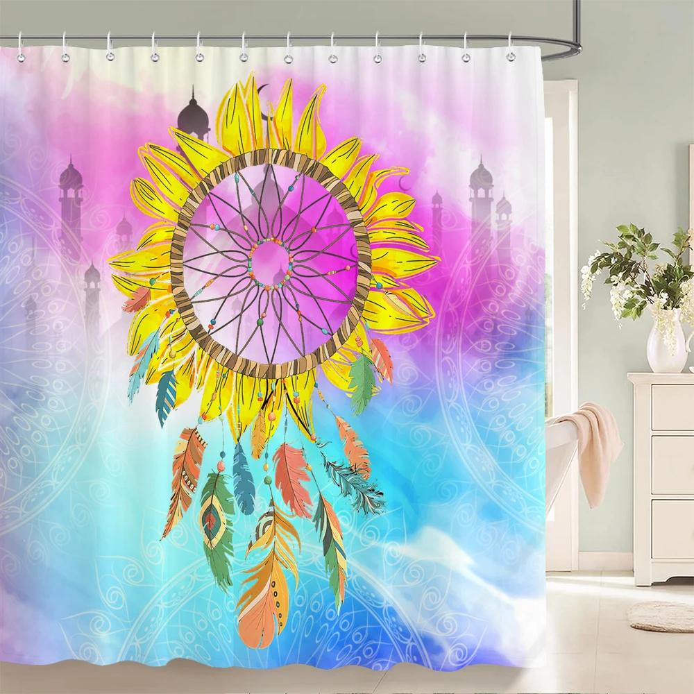 Colorful Feathers Shower Curtain Bathroom Waterproof Polyester Multi-size Bohemian 3D Printing Curtains for Bathroom Shower