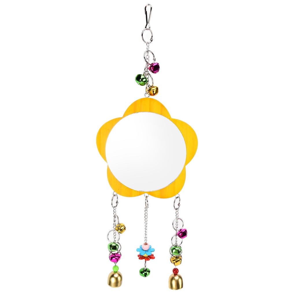 Chicken Mirror Toys Wood Chicken Hanging Mirror Toys with Bell for Chicken Stuff Parakeet Bird Playing
