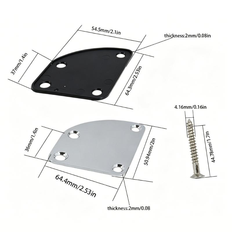 Multifunctionele Gitaarhalsplaat met Pad, 4-Gats Afgeschuinde Versterkingshardware en Schroeven voor Reparatie-, Vervangings- en Herbouwwerk