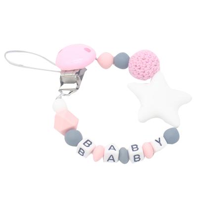 Bunte Silikon Stern Buchstaben Perlenkette Cliphalter Babyfütterung