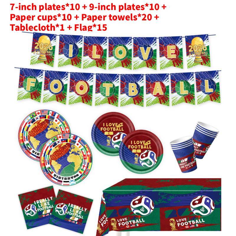 Soccer Global Football Cup Celebration Decor Pack With Flags And Table Cover For Events