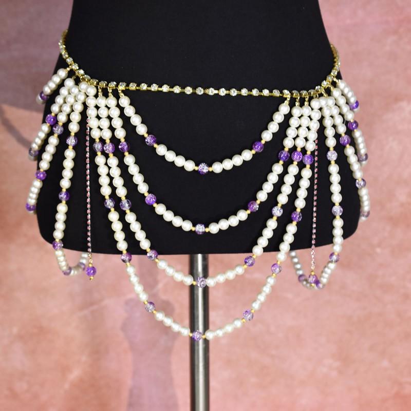 Womens Body Chain Set With Glass Bead Accent Fashionable Bra Top Waist Skirt Outfit Party Evening Wear